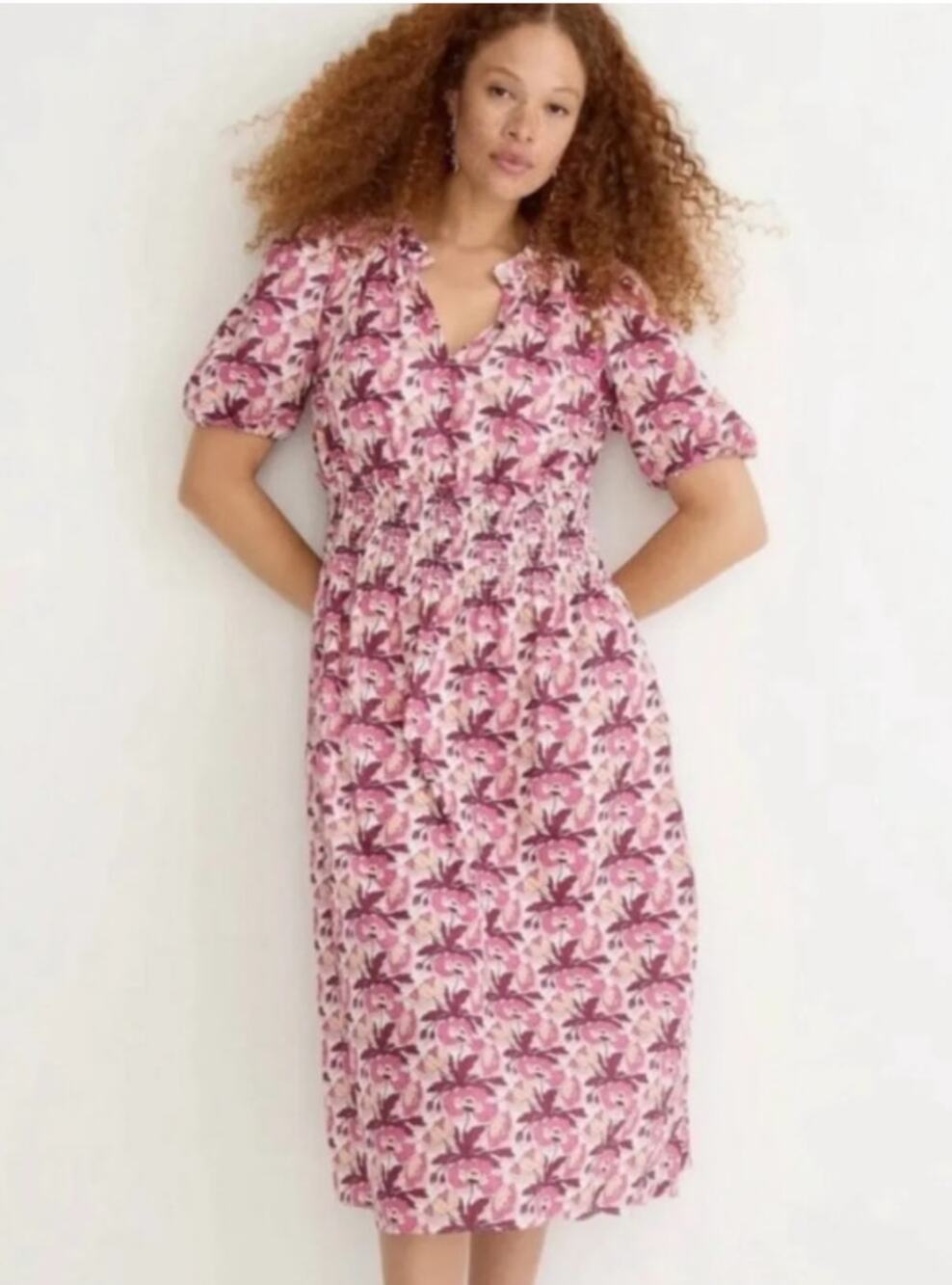 J. Crew Liberty Smocked-waist Dress Pink Butterfield Poppy fabric Women's XS